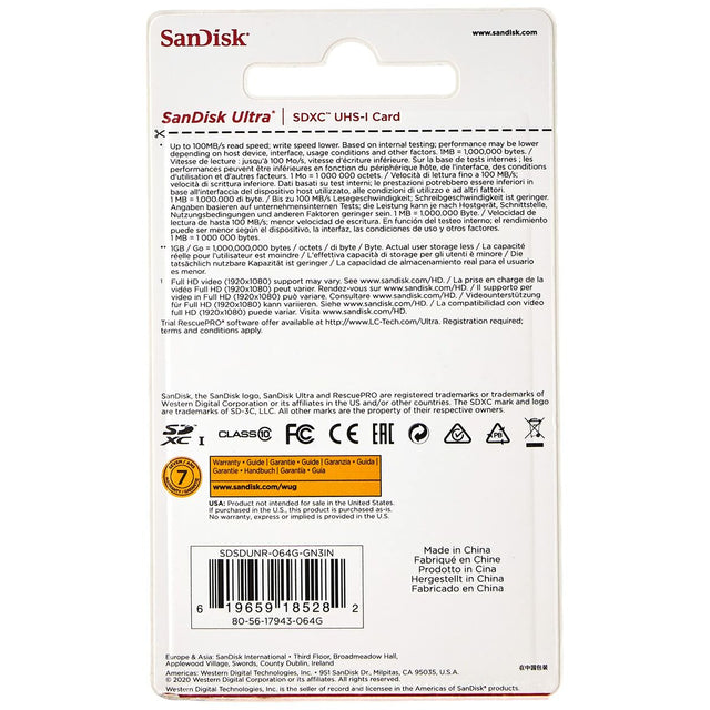 Carte Mémoire SDXC SanDisk Ultra 64 GB