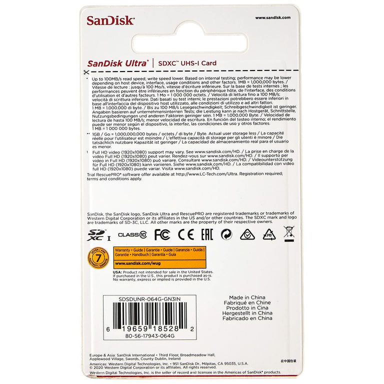 Carte Mémoire SDXC SanDisk Ultra 64 GB