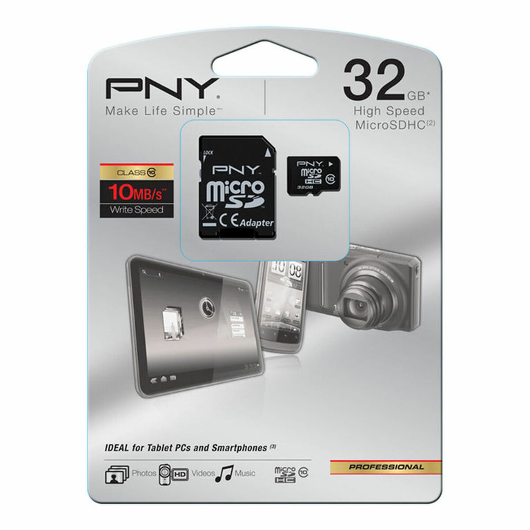 Carte Mémoire Micro SD avec Adaptateur PNY ‎SDU32GBHC10HP-EF Cours 10 32 GB