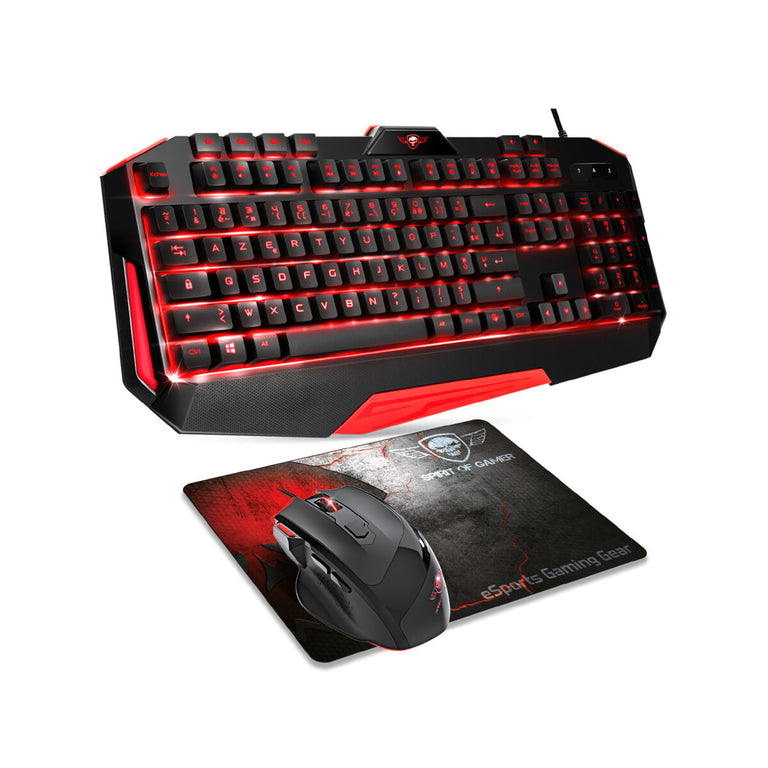 Keyboard and Mouse Spirit of Gamer SOG-3IN1-ES Black Red AZERTY