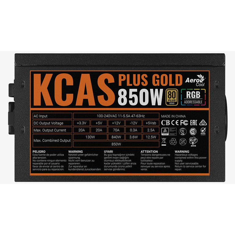 Bloc d’Alimentation Aerocool KCAS PLUS 850 W 80 Plus Gold RoHS