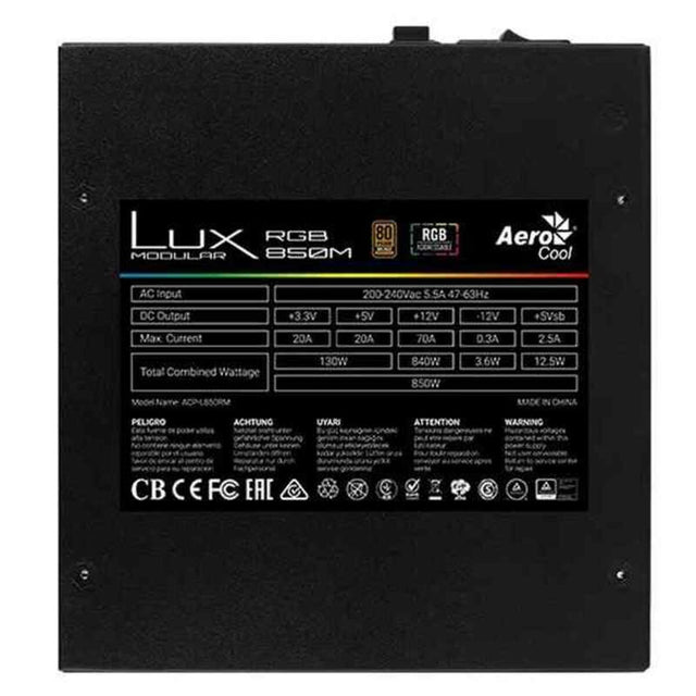 Bloc d’Alimentation Aerocool LUXRGB850M 850 W 130 W 840 W 80 Plus Bronze Noir