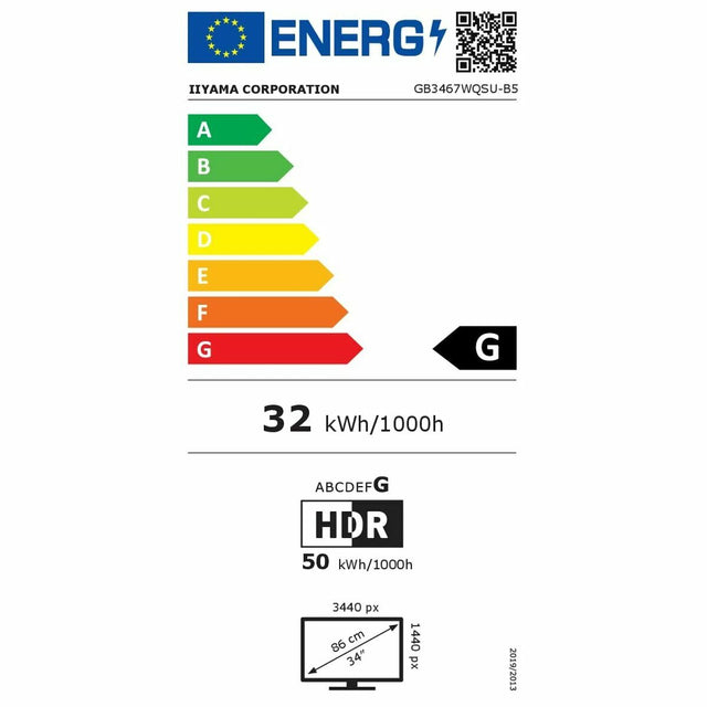 Écran Iiyama GB3467WQSU-B5 34" LED VA Flicker free 165 Hz 50-60  Hz