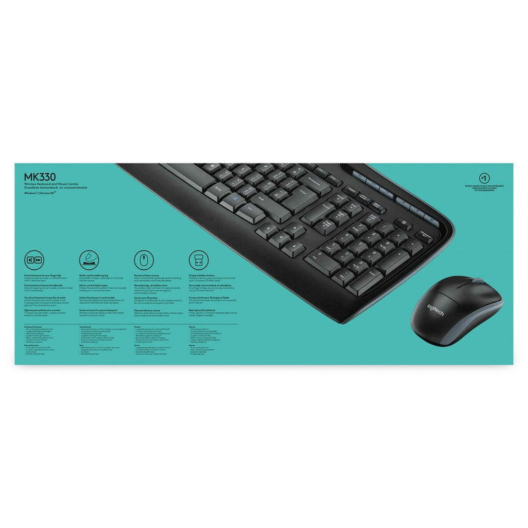 clavier et souris Logitech Wireless Combo MK330 Noir Qwerty US