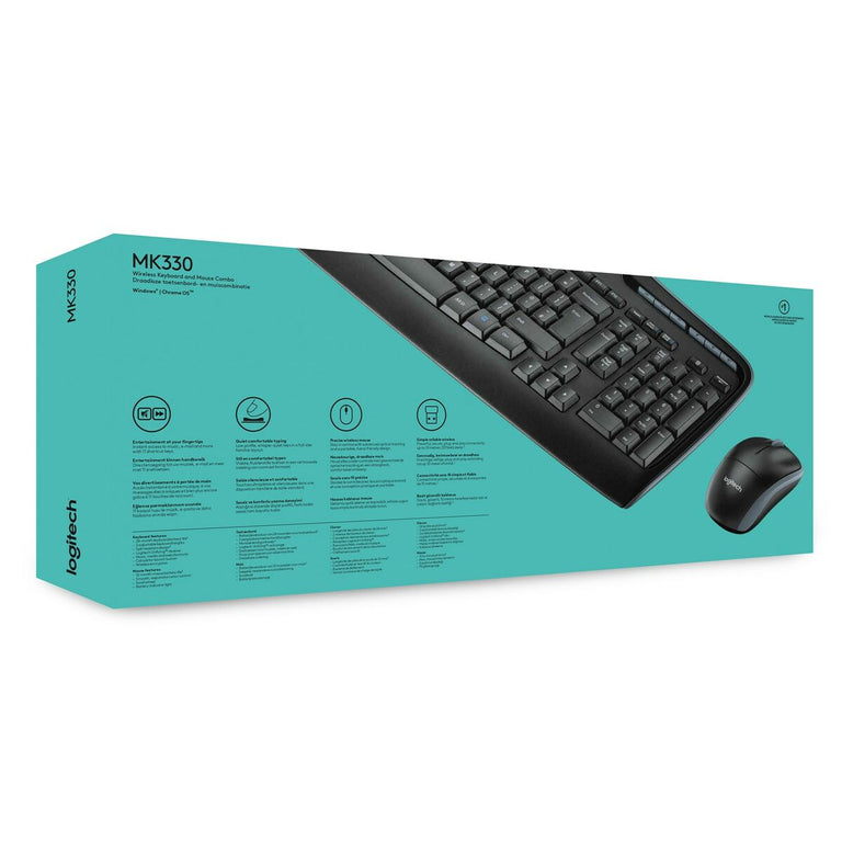 clavier et souris Logitech Wireless Combo MK330 Noir Qwerty US