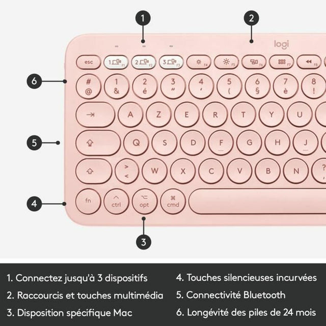 Clavier Logitech K380 Français Rose AZERTY