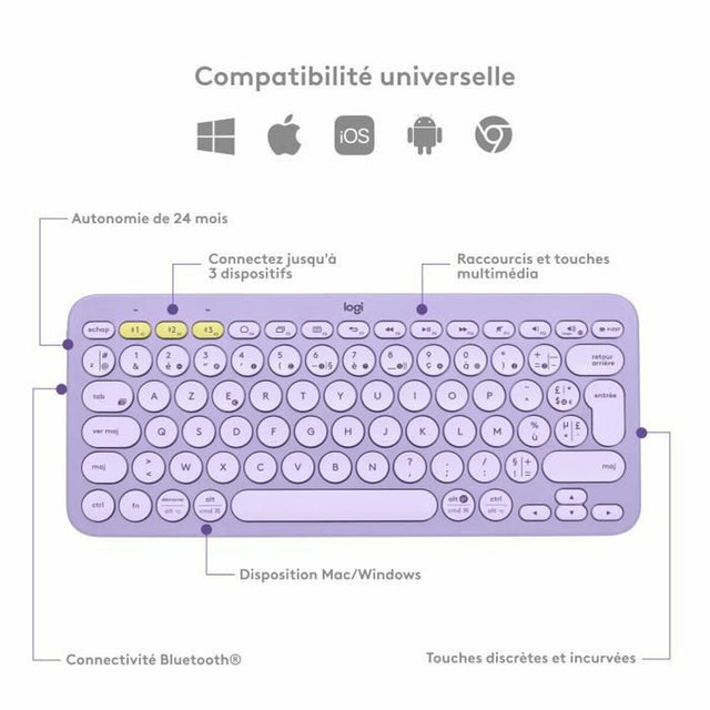 Clavier Logitech K380 AZERTY Français Lila