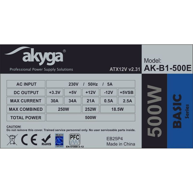 Bloc d’Alimentation Akyga AK-B1-500E 500 W RoHS CE REACH ATX