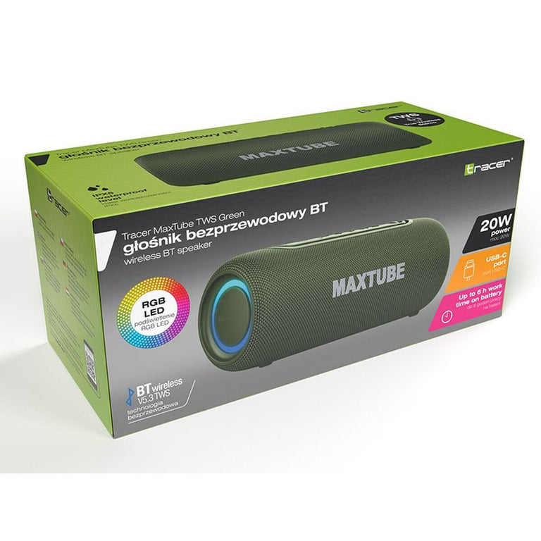 Haut-parleurs bluetooth portables Tracer MaxTube Vert 20 W