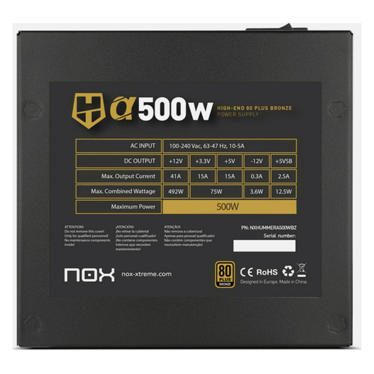 Bloc d’Alimentation Nox NXHUMMERA500WBZ 500W ATX 500 W 80 Plus Bronze