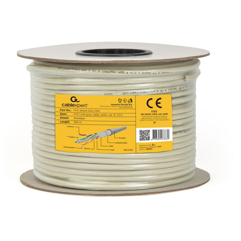 Câble Réseau Rigide UTP 6ème Catégorie GEMBIRD CAT6 FTP 100m 100 m Gris