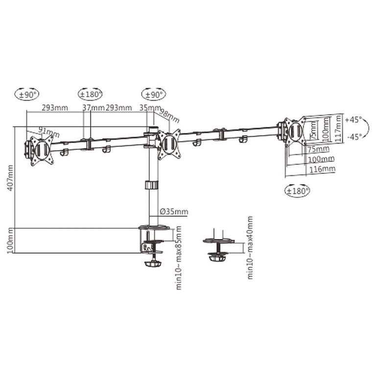 Support de table d'écran GEMBIRD MA-D3-01 17" 27"